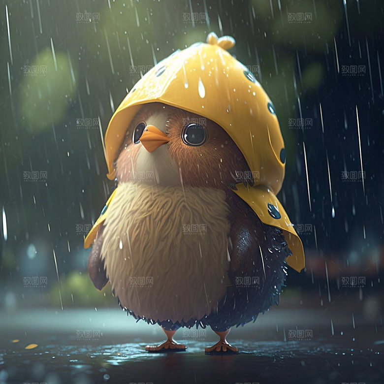 可爱小鸟雨天打伞模型