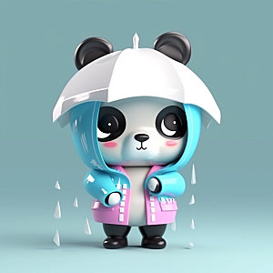 熊猫打伞卡通拟人模型