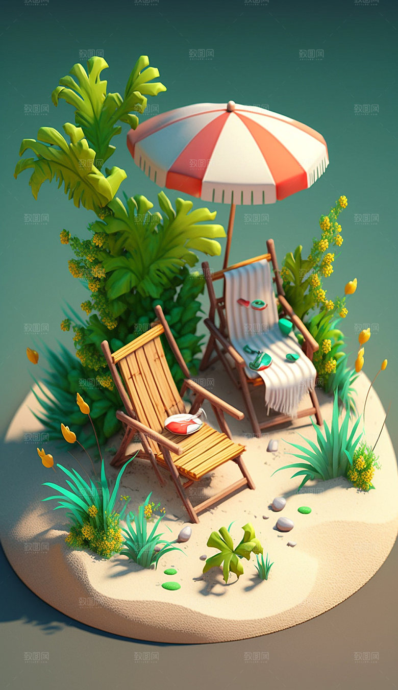 夏日旅行度假元素模型