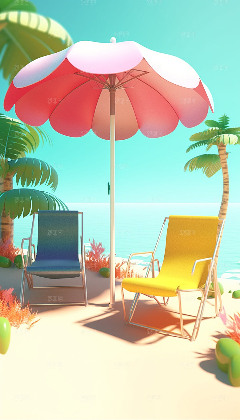 海边度假旅游3D模型元素