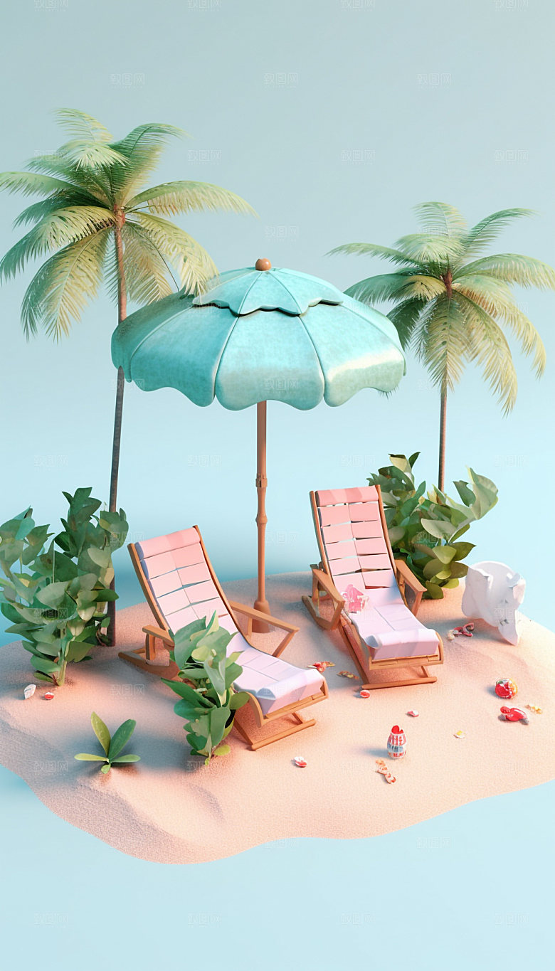 海边度假旅游3D模型元素