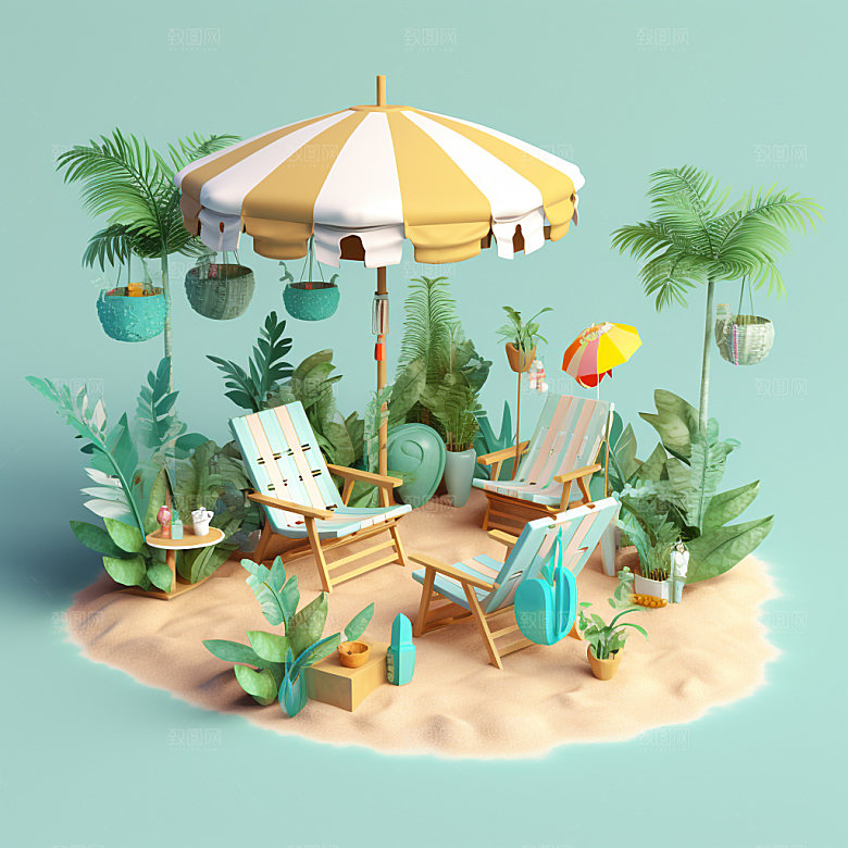 海边度假旅游3D模型元素