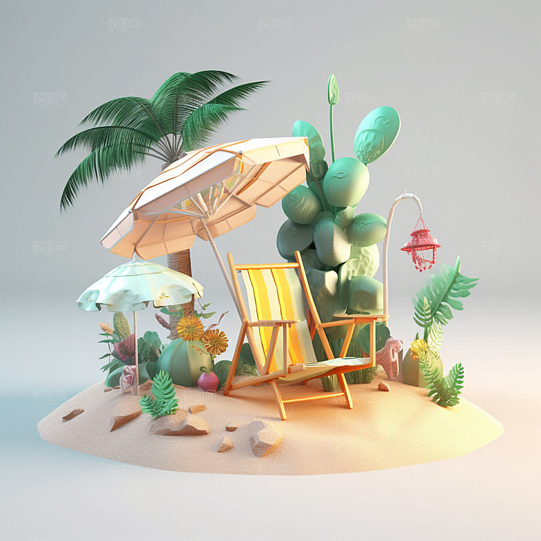 海边度假旅游3D模型元素