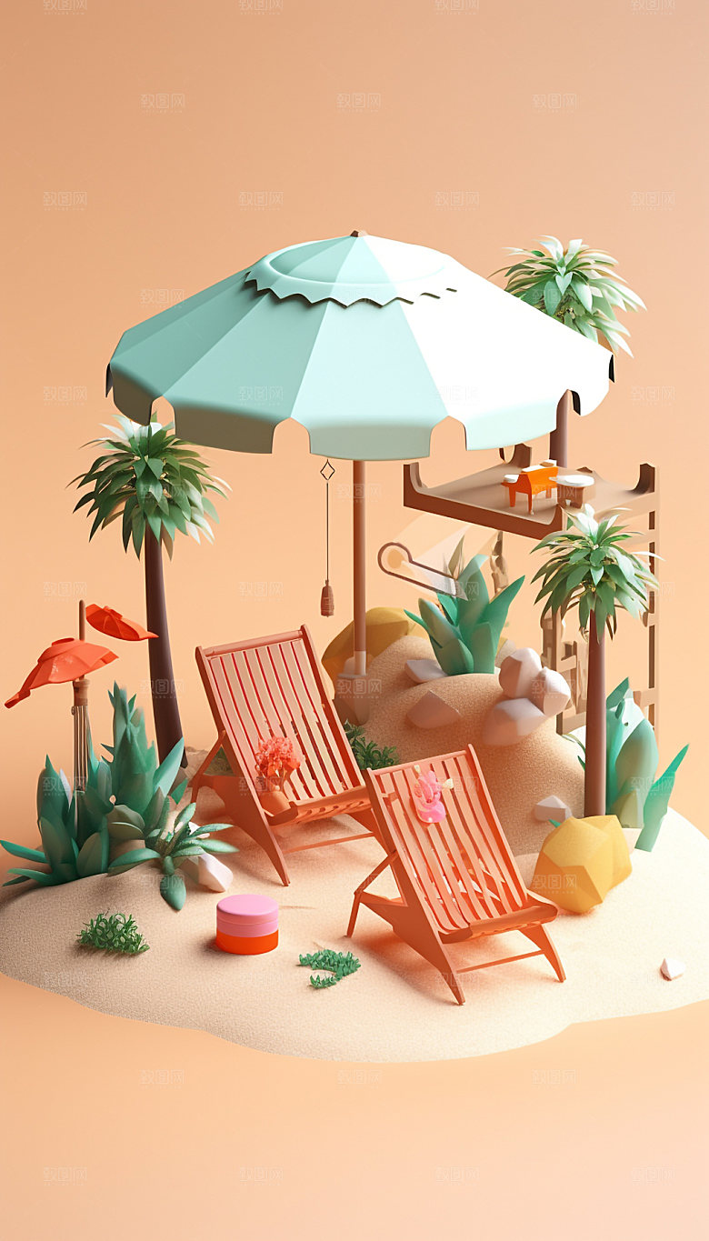 夏天海边度假元素模型