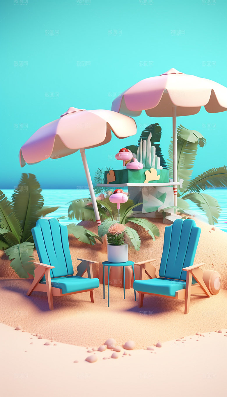 夏天海边度假元素模型