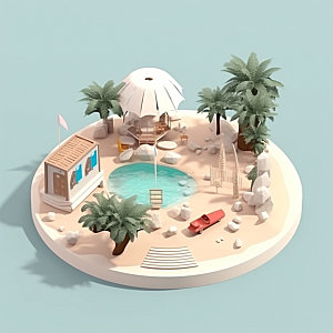 旅行度假海边休闲旅游3D模型插画