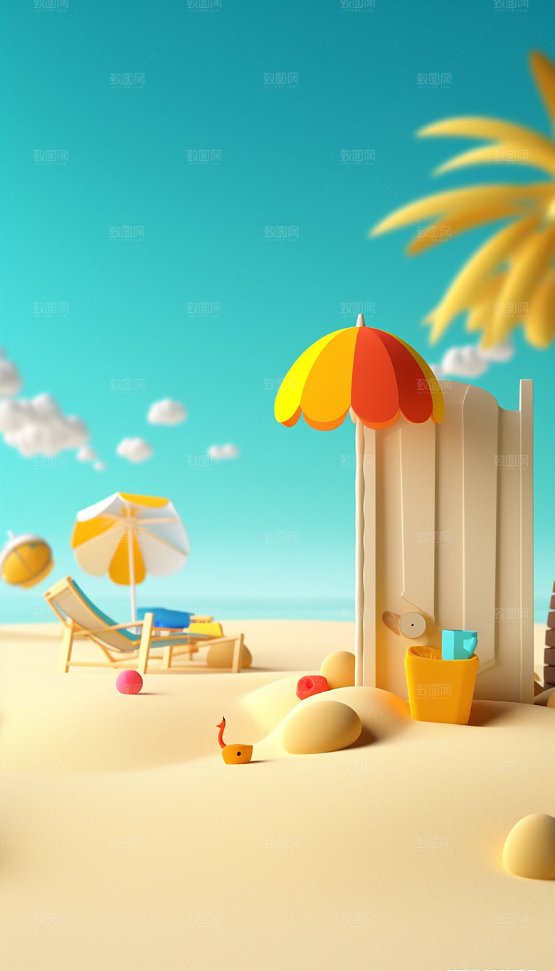 夏日清新海边度假元素模型
