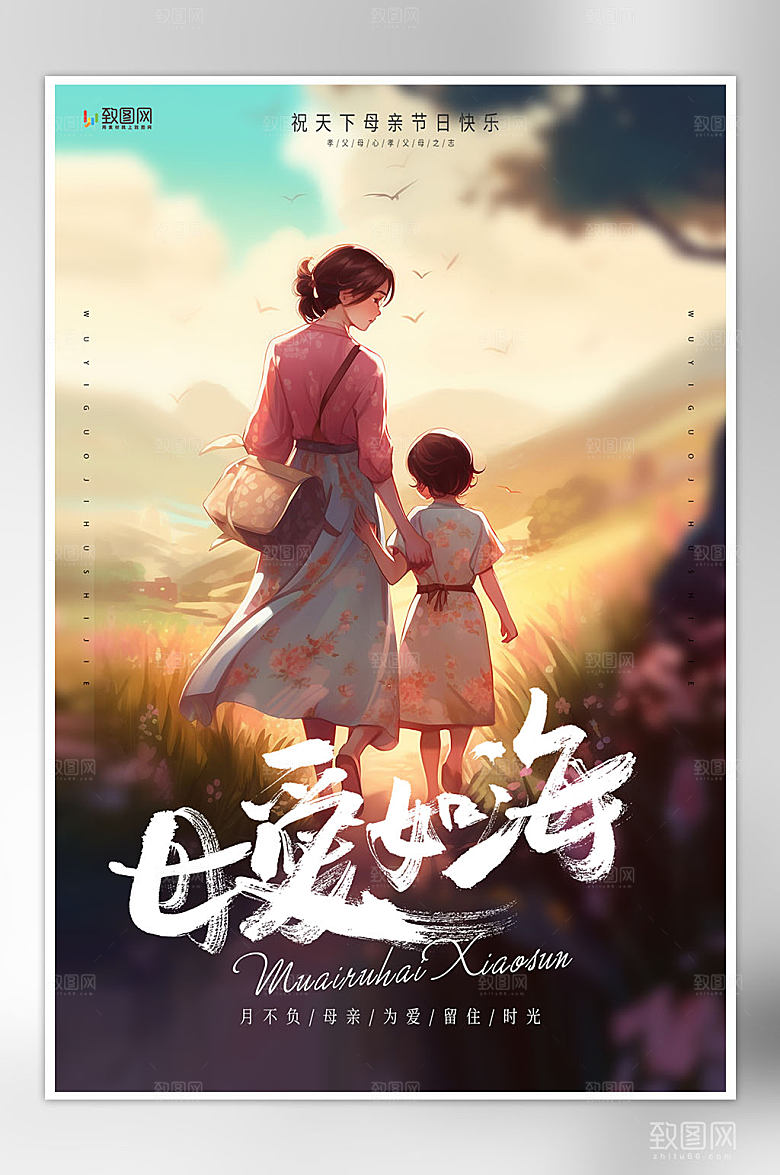插画风母亲节宣传海报