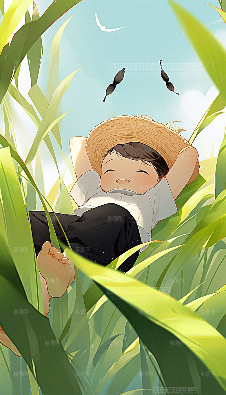 夏日麦田儿童手绘插画