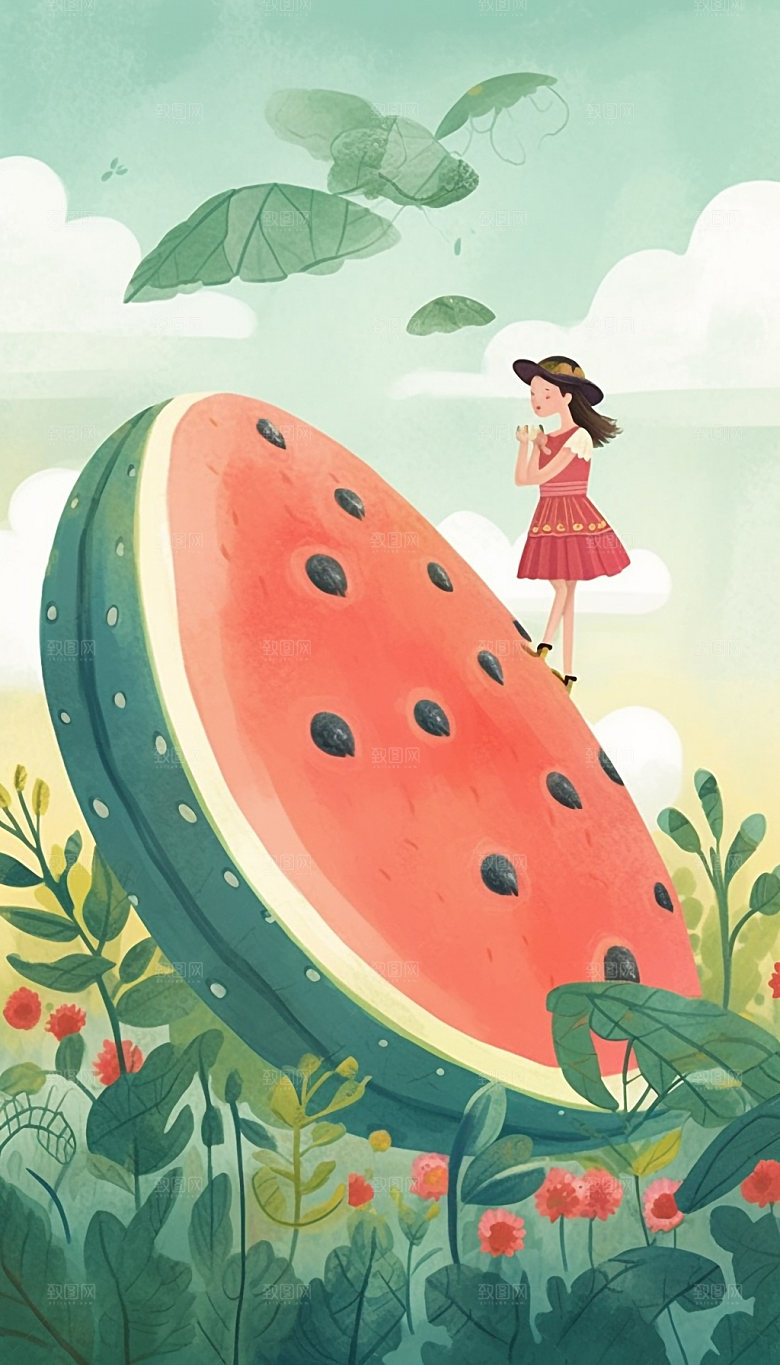 夏日西瓜幻想手绘插画