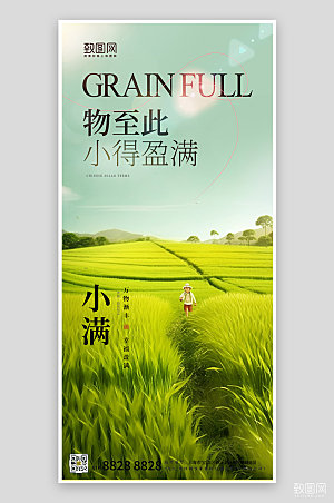 中国传统节气小满稻田手机海报