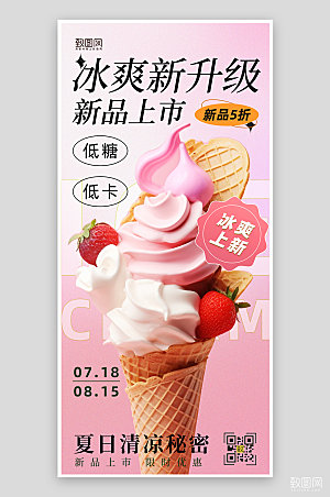 夏天夏季美食冰淇淋甜品手机海报