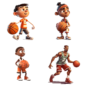 3D立体人物打篮球运动免扣