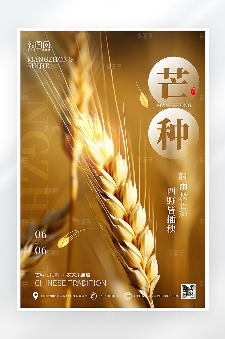 唯美简约芒种节气海报