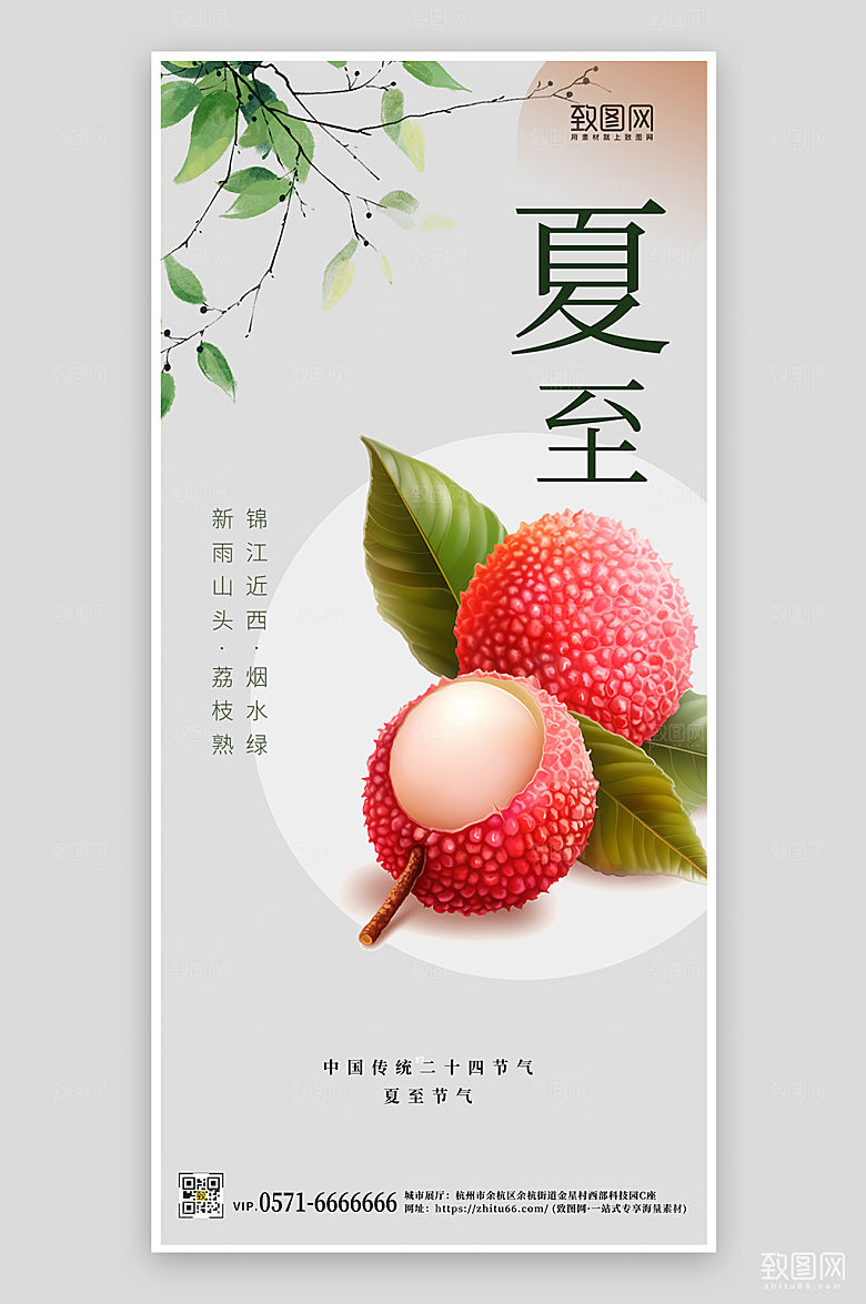 中国传统节气夏至荔枝手机海报