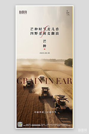 中国传统节气芒种农田手机海报
