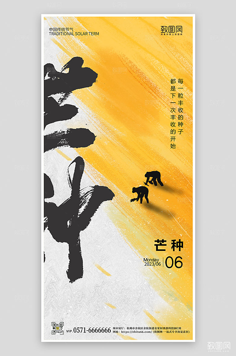 传统节气芒种简约大气手机海报