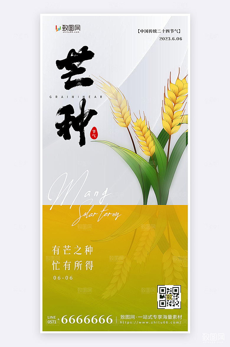 简约大气芒种节气祝福宣传手机海报