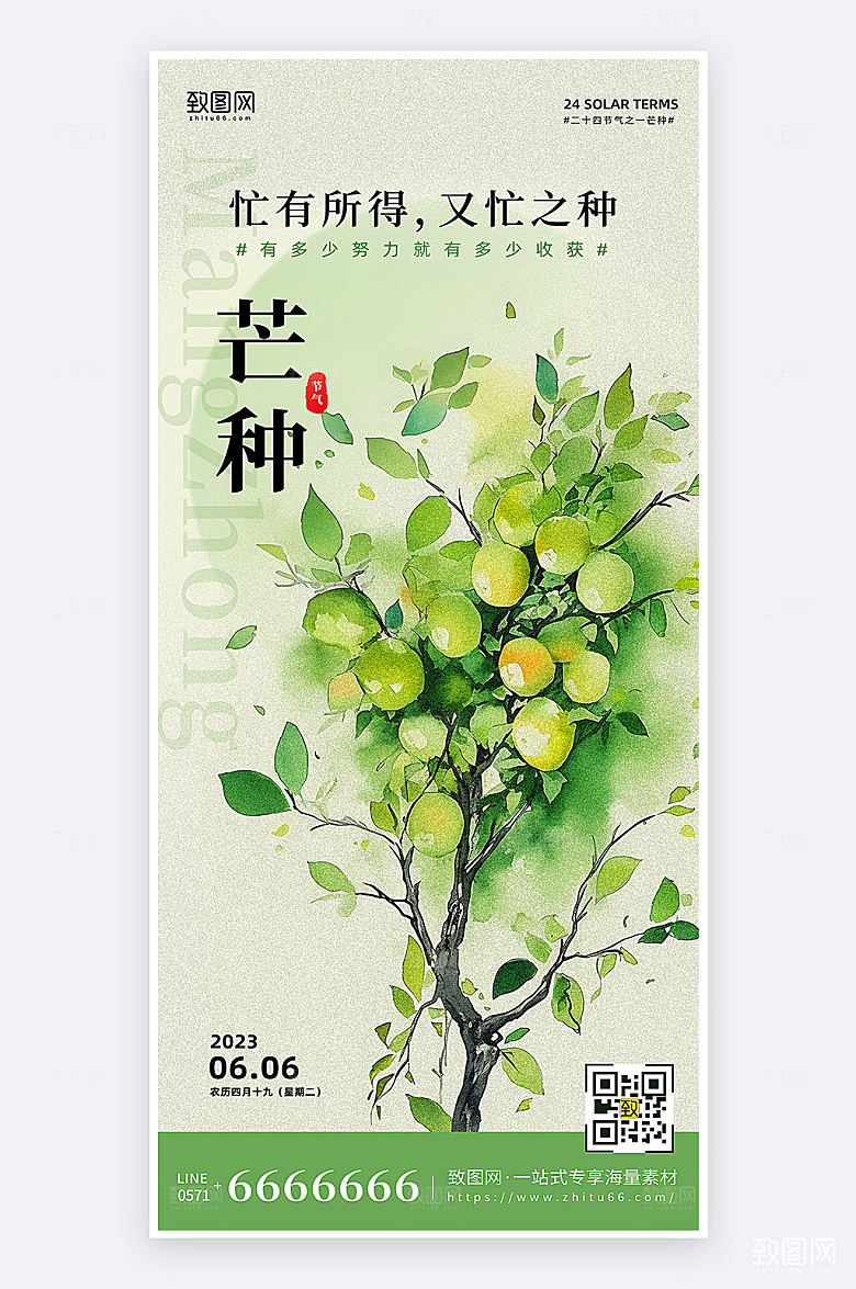简约大气芒种节气宣传祝福手机海报