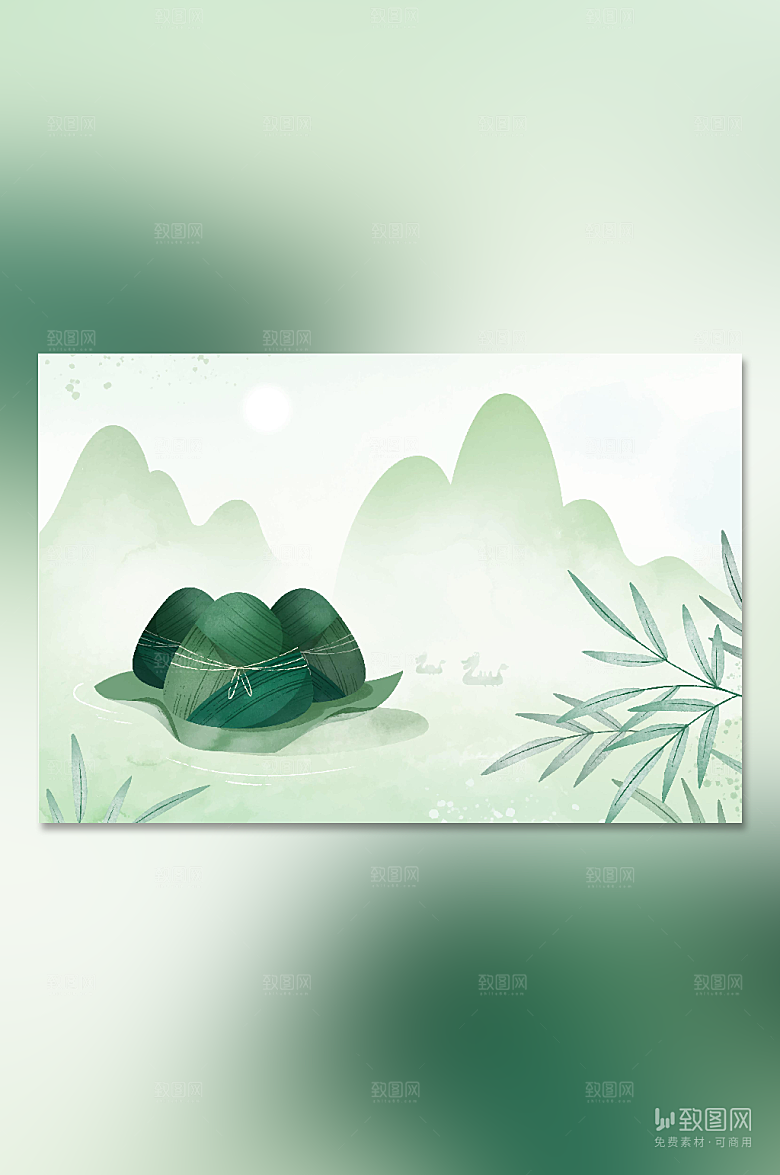 手绘水彩龙舟的粽子背景