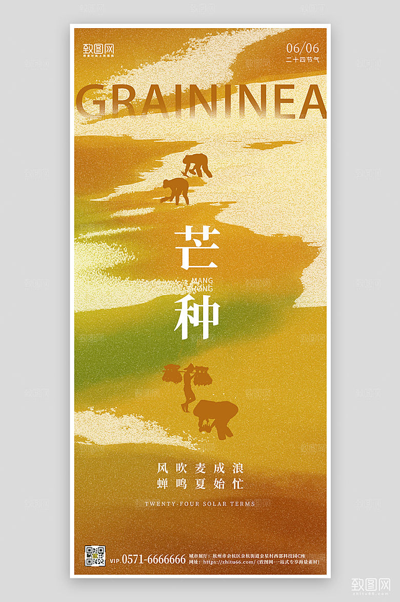 中国传统节气芒种手机海报
