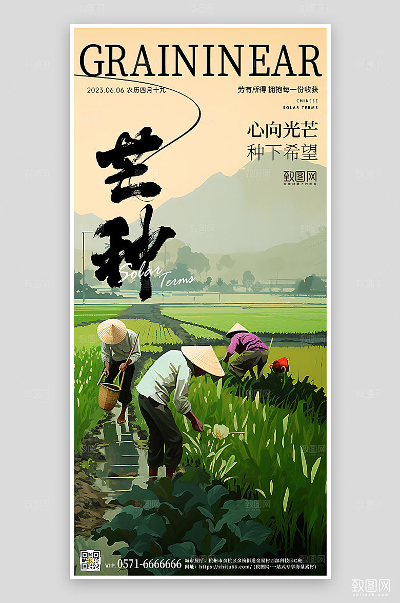 传统节气芒种手绘优化手机海报