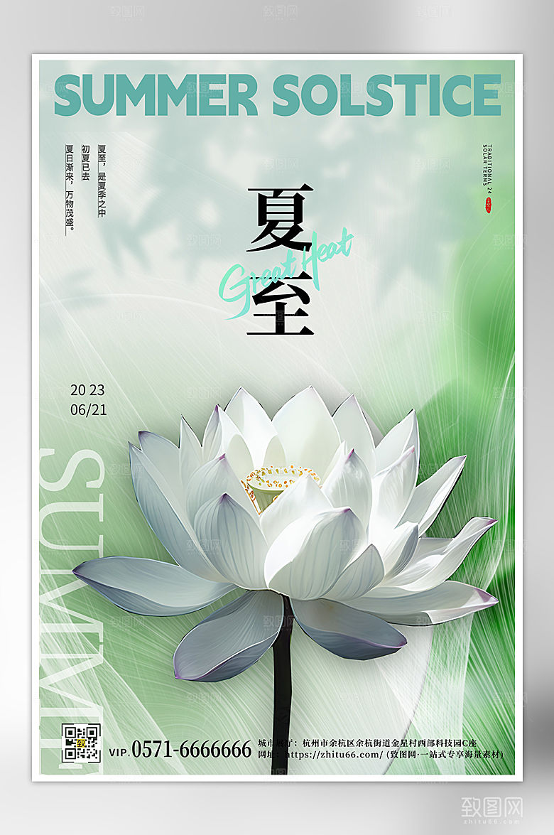 传统节气夏至荷花简约海报