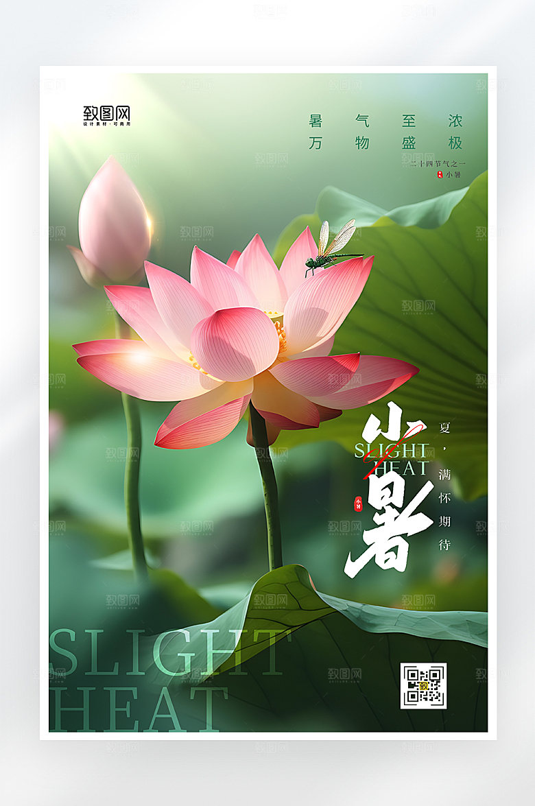 简约小清新小暑节气海报