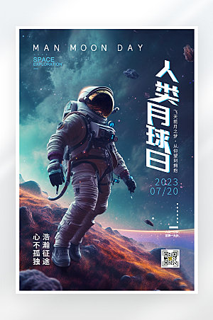 简约大气人类月球日海报