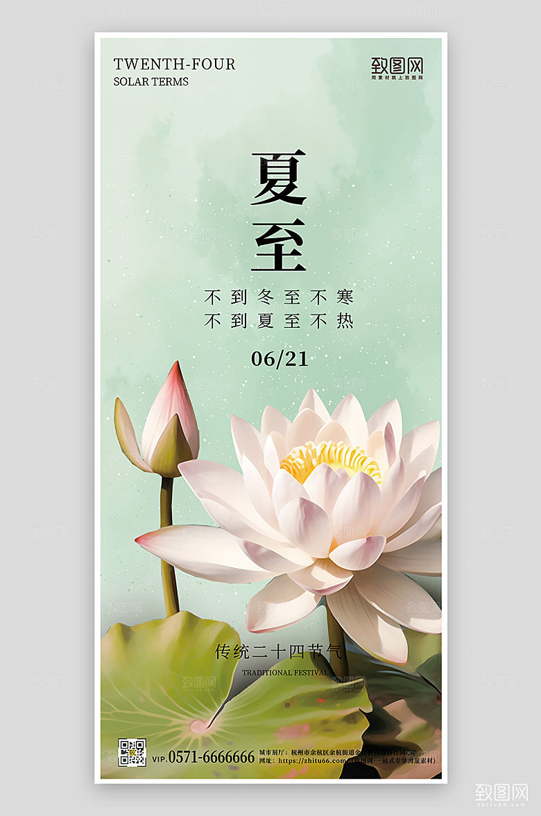 传统节气夏至荷花手机海报
