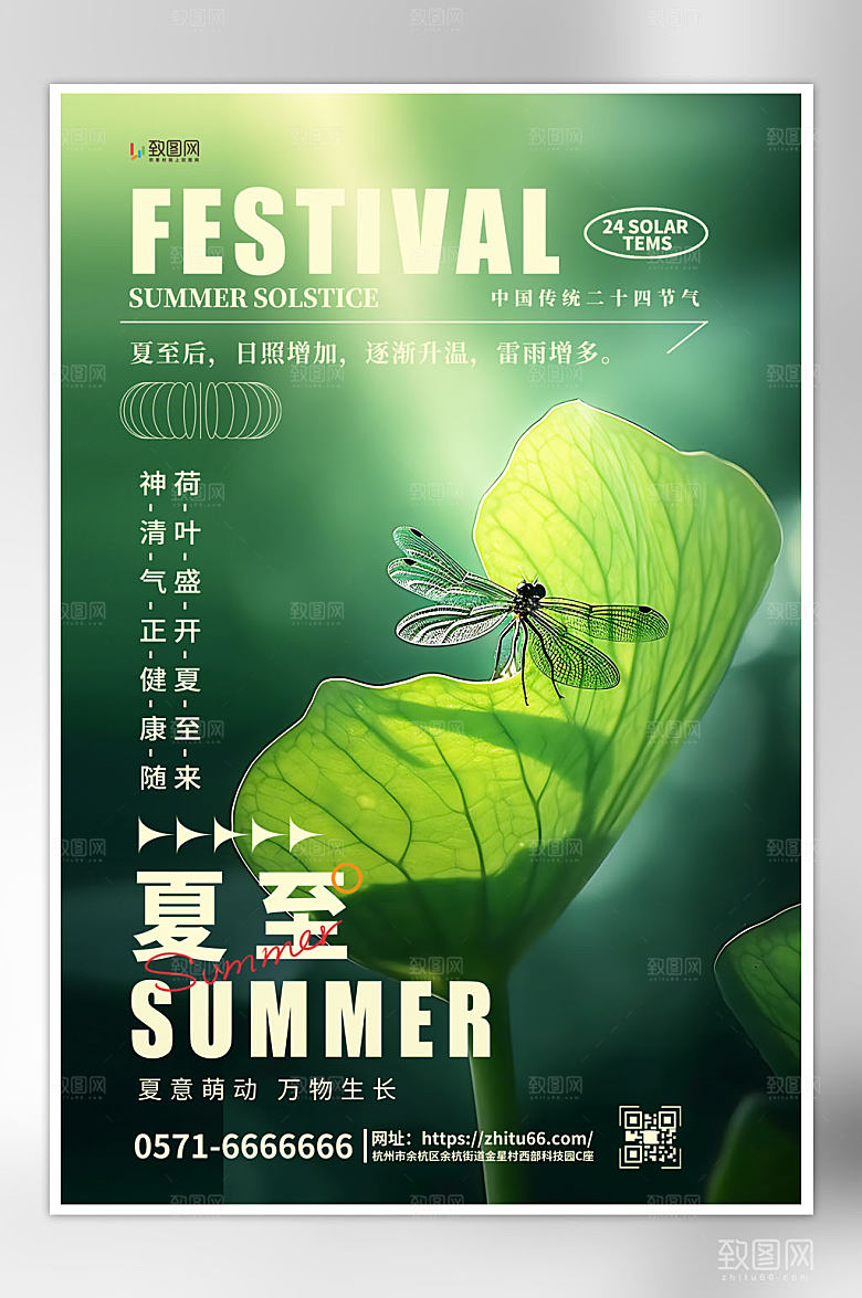 简约大气夏至节气海报