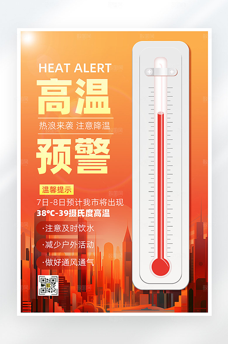 简约大气高温预警海报