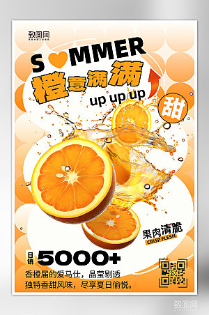 夏天夏季美食水果橙子海报