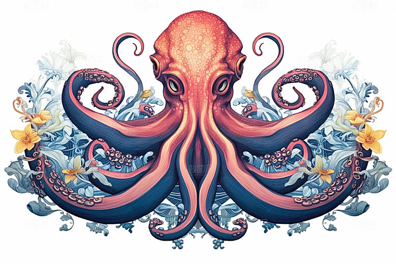 奇幻海底世界海洋生物缤纷多彩神秘插画