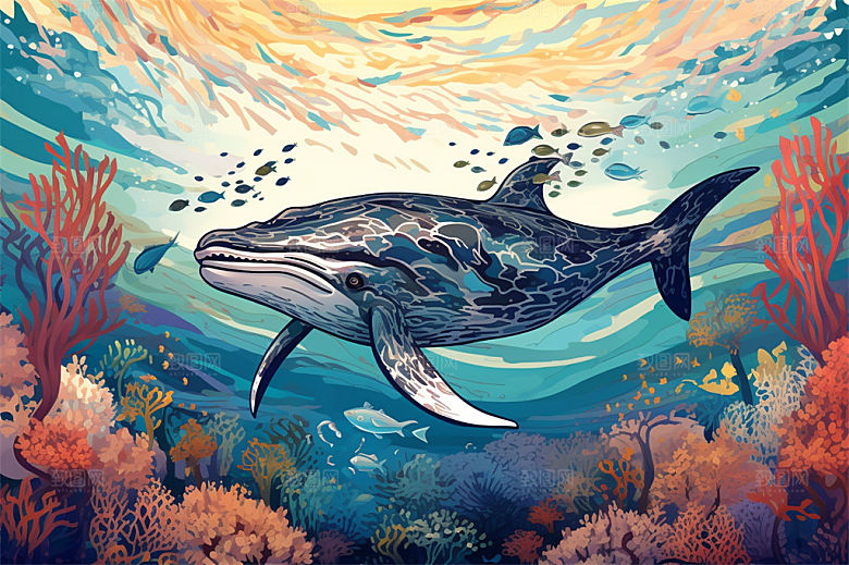 奇幻海底世界海洋生物缤纷多彩神秘插画