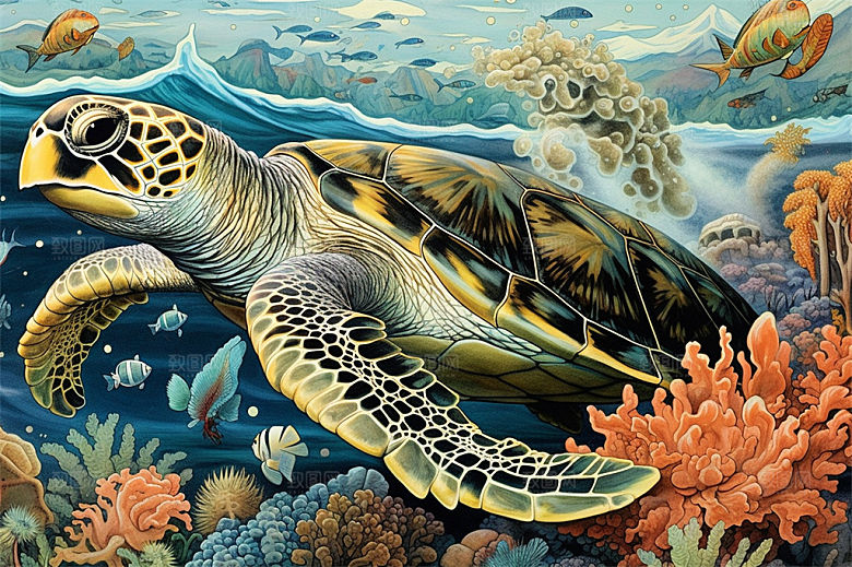 奇幻海底世界海洋生物缤纷多彩神秘插画