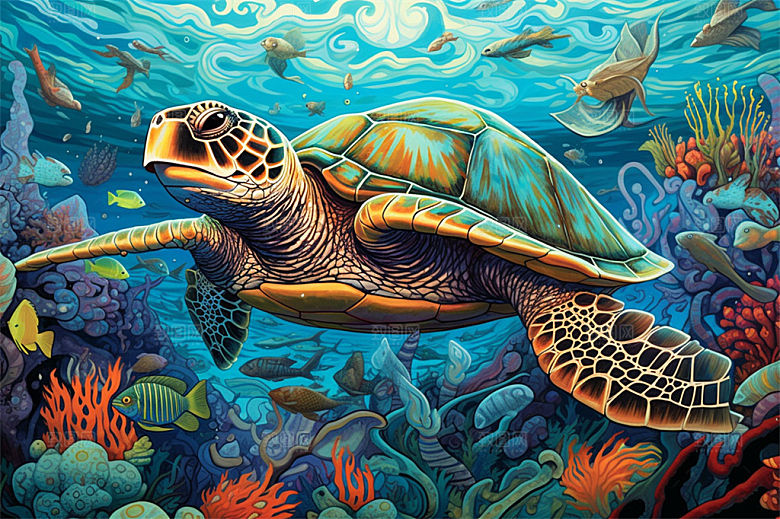 奇幻海底世界海洋生物缤纷多彩神秘插画