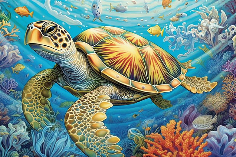 奇幻海底世界海洋生物缤纷多彩神秘插画