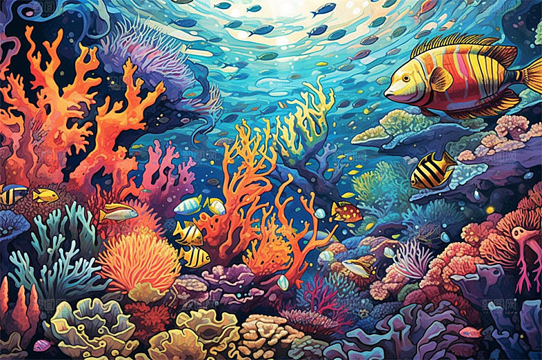 奇幻海底世界海洋生物缤纷多彩神秘插画