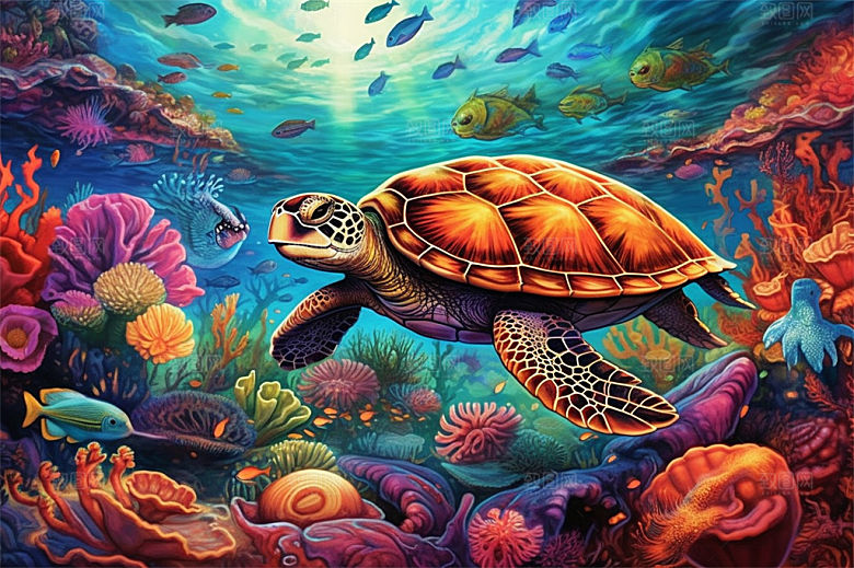 奇幻海底世界海洋生物缤纷多彩神秘插画