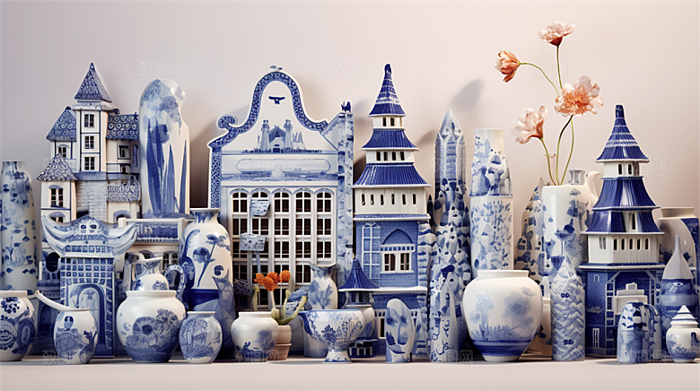 青花瓷陶瓷制品青花五彩成品展示场景