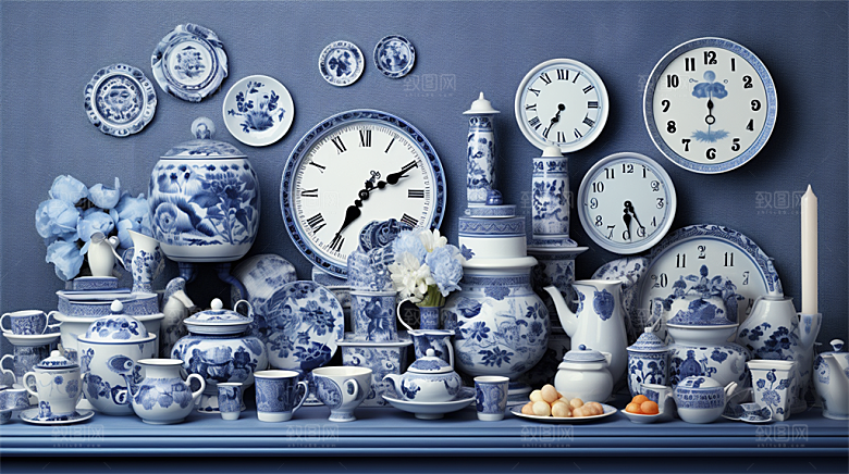 青花瓷陶瓷制品青花五彩成品展示场景