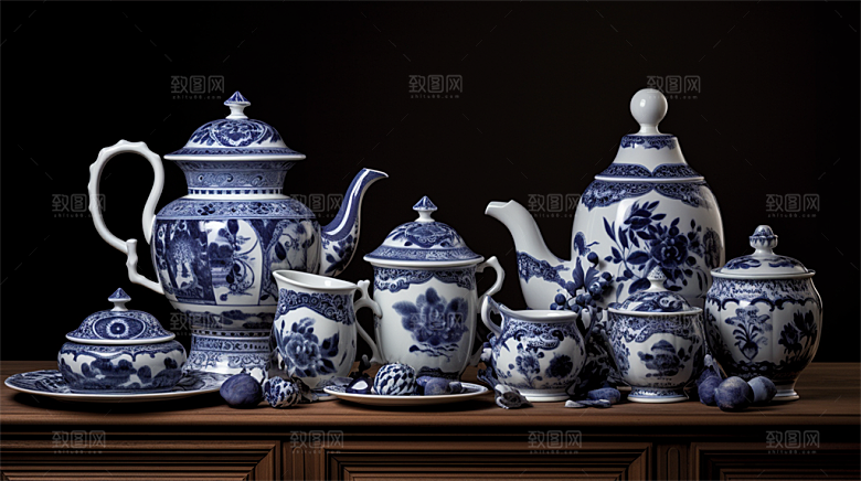 青花瓷陶瓷制品青花五彩成品展示场景