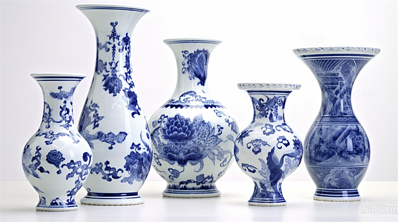 青花瓷陶瓷制品青花五彩成品展示场景