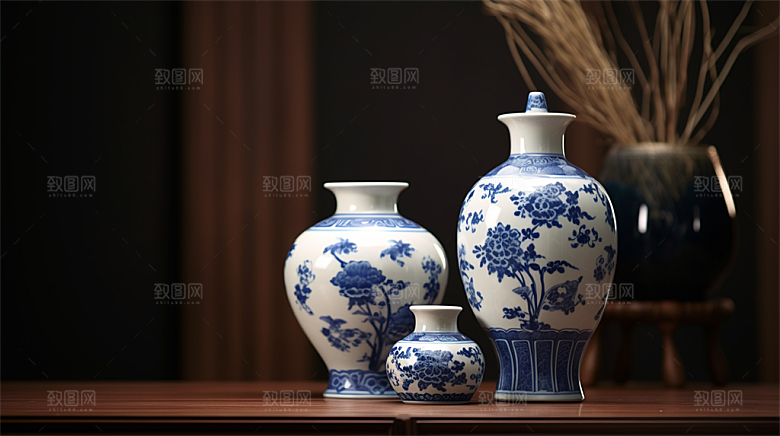 青花瓷陶瓷制品青花五彩成品展示场景
