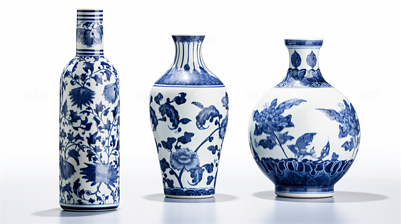 青花瓷陶瓷制品青花五彩成品展示场景
