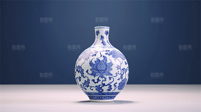 青花瓷陶瓷制品青花五彩成品展示场景