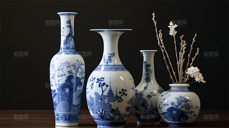 青花瓷陶瓷制品青花五彩成品展示场景