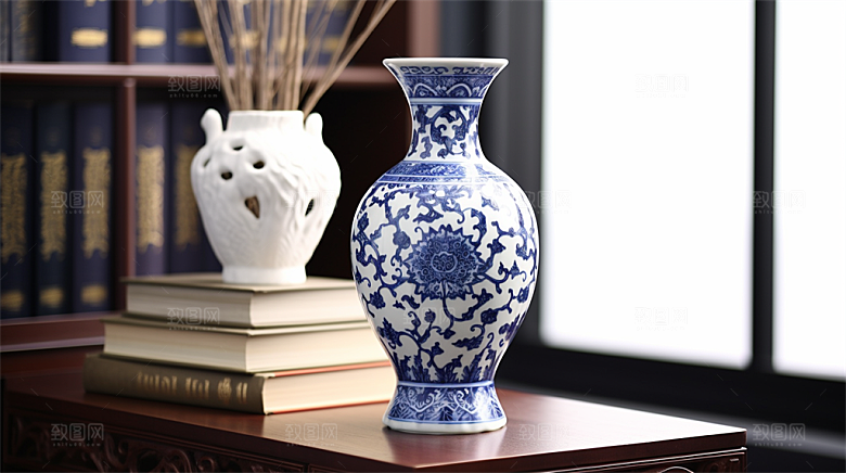 青花瓷陶瓷制品青花五彩成品展示场景
