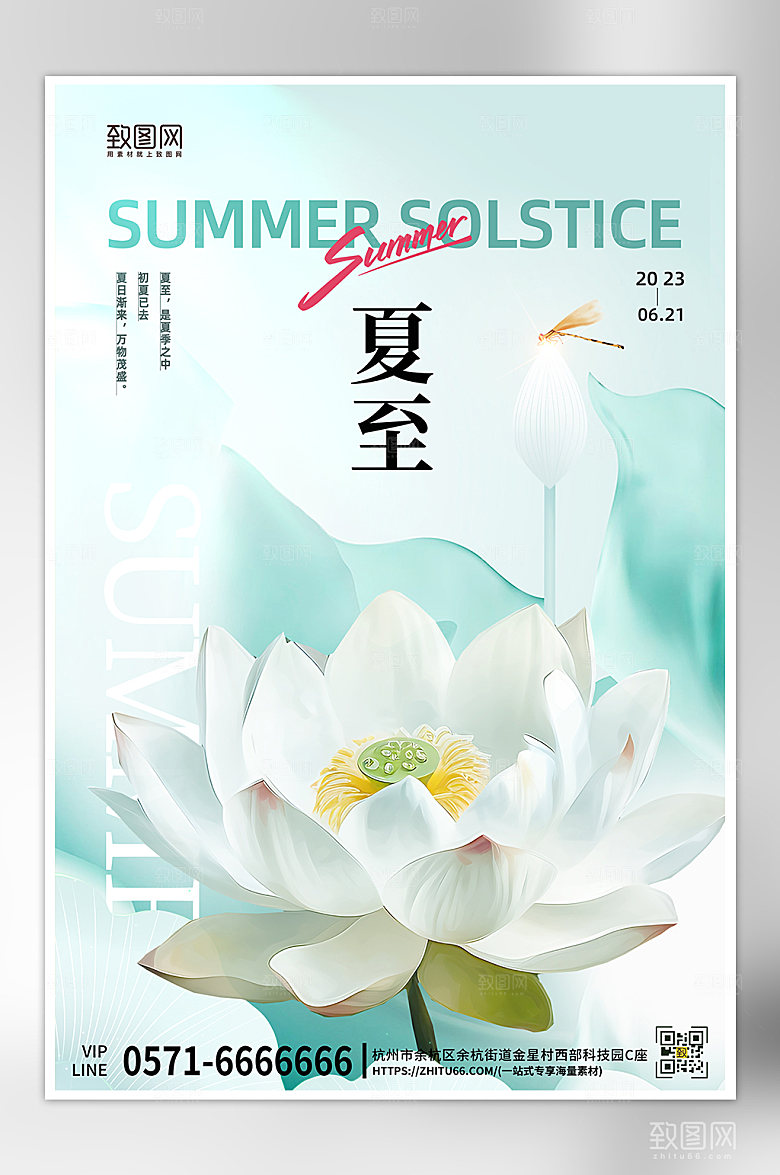 中国传统节气夏至荷花海报